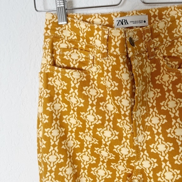 Zara The Dreed Flare in Abstract Floral Golden Denim Jeans - Picture 7 of 9